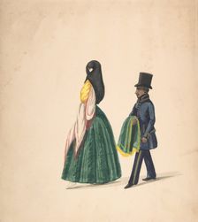 A Woman, Followed by Her Servant, 1840-50. Creator: Anon