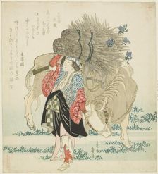 A woman from Ohara leading an ox, from the series "Five Annual Festivals for the Katsushika...1822. Creator: Katsushika Taito