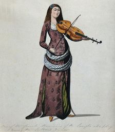 A woman from the Sultan's seraglio in Istanbul playing the violin. Creator: Unknown