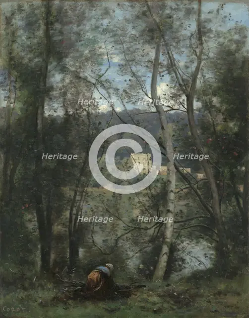 A Woman Gathering Faggots at Ville-d'Avray, ca. 1871-74. Creator: Jean-Baptiste-Camille Corot.