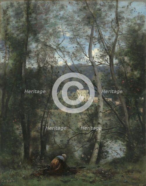A Woman Gathering Faggots at Ville-d'Avray, ca. 1871-74. Creator: Jean-Baptiste-Camille Corot.