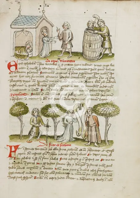 A Woman Greating a Man before her House in which a Man and A Woman..., third quarter of 15th century Creator: Unknown.