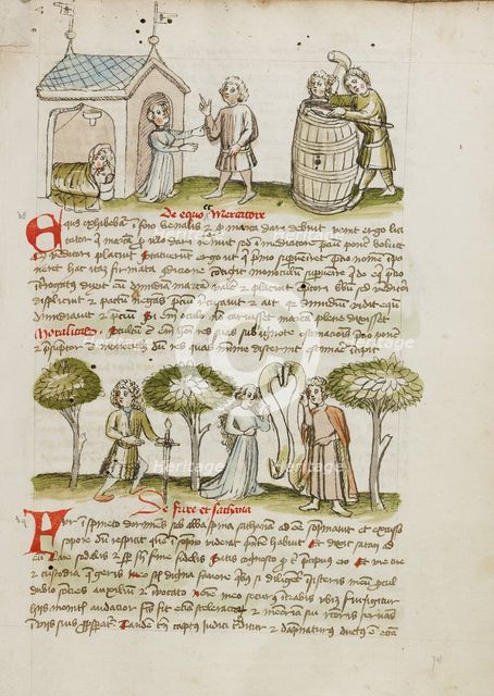 A Woman Greating a Man before her House in which a Man and A Woman..., third quarter of 15th century Creator: Unknown.