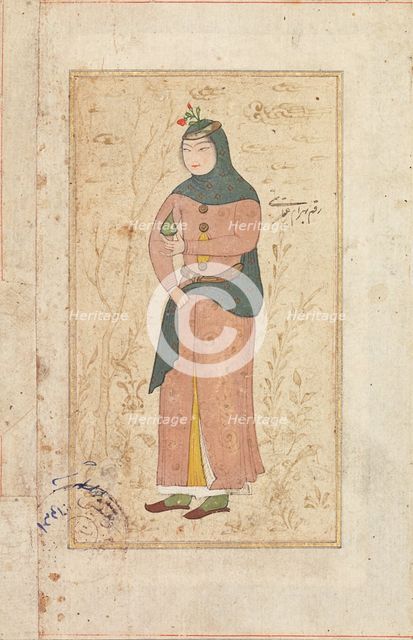 A woman holding out a fruit, c1500-1899. Creator: Bahram Abayati.