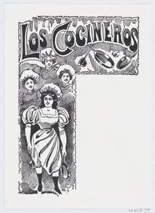 A woman holding a pan and ladle with other women and cooking supplies in the back..., ca. 1880-1910. Creator: José Guadalupe Posada