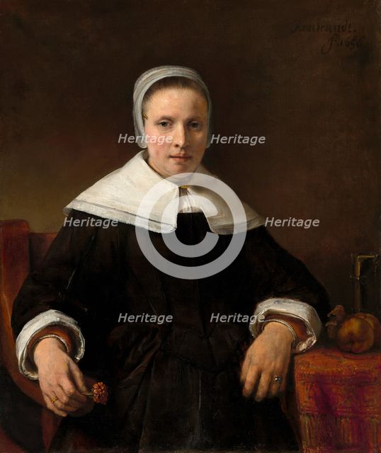 A Woman Holding a Pink, 1656. Creator: Rembrandt Harmensz van Rijn.