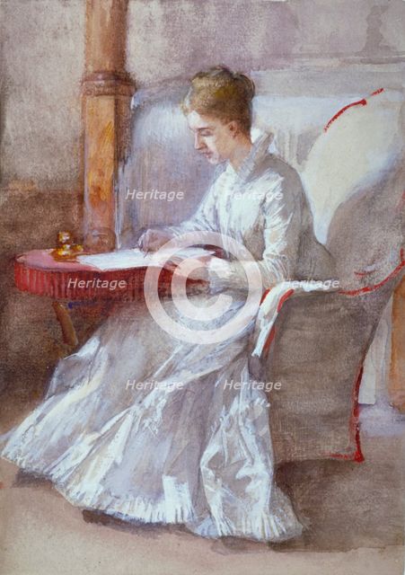 'A Woman in White Writing at a Desk', c1864-1930. Artist: Anna Lea Merritt