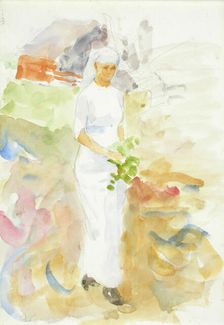 A woman in white in a garden. Creator: Maria Wiik