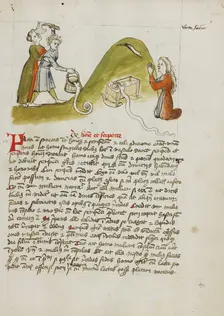 A Woman in Prayer and a Snake on a Nearby Hillock: A Man Trying..., third quarter of 15th century. Creator: Unknown