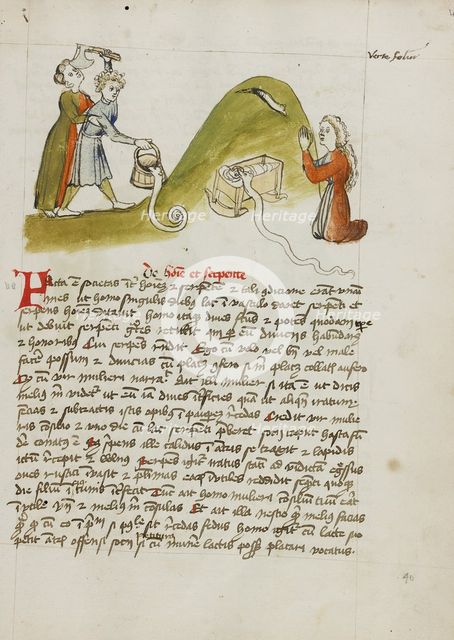 A Woman in Prayer and a Snake on a Nearby Hillock: A Man Trying..., third quarter of 15th century. Creator: Unknown.