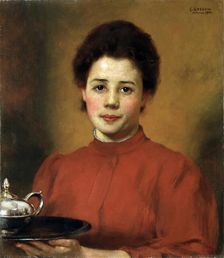 A Woman in Red 1904. Artist: Karl Gusov