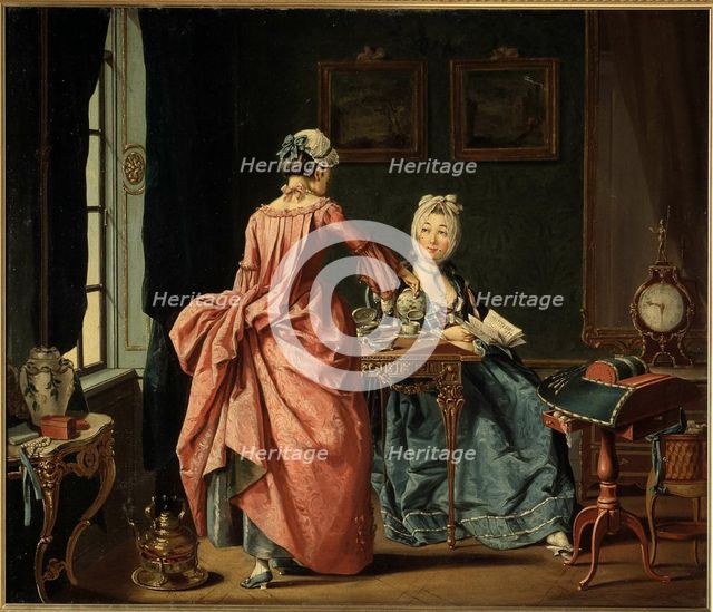 A woman is reading, the chambermaid brings tea, 1775. Creator: Hilleström, Pehr (1732-1816).