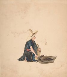 A Woman Kneeling Selling Produce, 1840-50. Creator: Anon