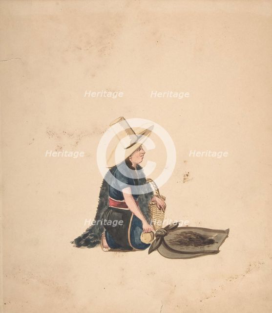 A Woman Kneeling Selling Produce, 1840-50. Creator: Anon.