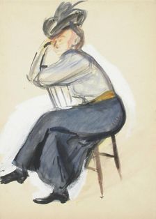 A woman leaning on the back of a chair, sketch, c1910s. Creator: Verner Thome