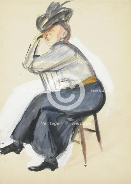 A woman leaning on the back of a chair, sketch, c1910s. Creator: Verner Thome.