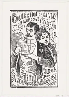 A woman looking over a man's shoulder at the letter in his hand, illustration for..., ca. 1880-1910. Creator: José Guadalupe Posada