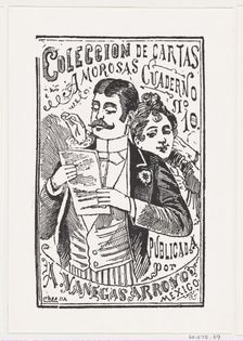 A woman looking over a man's shoulder at the letter in his hand, illustration for..., ca. 1880-1910. Creator: José Guadalupe Posada