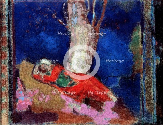 'A Woman Lying under the Tree', 19th or early 20th century.  Artist: Odilon Redon