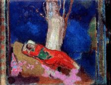 A Woman Lying under the Tree 19th or early 20th century. Artist: Odilon Redon