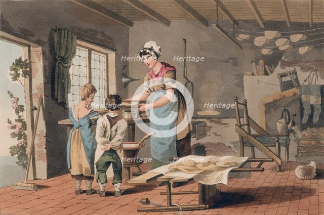 A woman making oat cakes, 1814. Creator: Havell & Son.