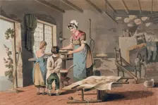 A woman making oat cakes, 1814. Creator: Havell & Son