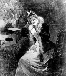 A woman on the telephone, c late 19th century. Creator: Unknown