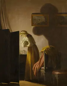 A Woman Picking Fleas by Candlelight, c18th century. Creator: Per Hillestrom