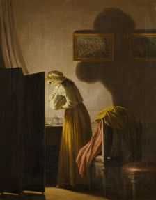 A Woman Picking Fleas by Candlelight, c18th century. Creator: Per Hillestrom