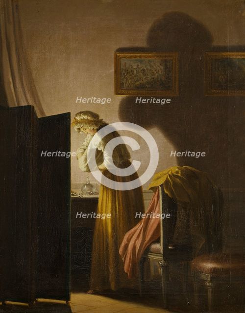 A Woman Picking Fleas by Candlelight, c18th century. Creator: Per Hillestrom.