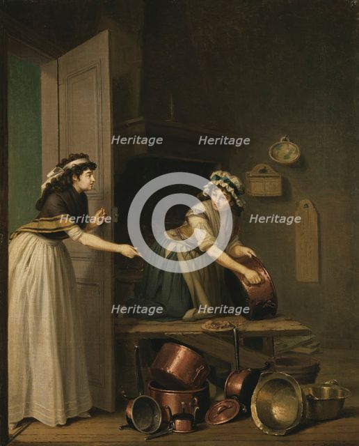A Woman Polishing Copper Pans, c18th century. Creator: Per Hillestrom.