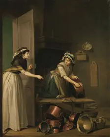 A Woman Polishing Copper Pans, c18th century. Creator: Per Hillestrom