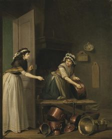 A Woman Polishing Copper Pans, c18th century. Creator: Per Hillestrom