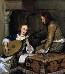 A Woman Playing the Theorbo-Lute and a Cavalier c1658. Artist: Gerard Terborch II