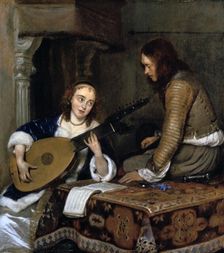 A Woman Playing the Theorbo-Lute and a Cavalier c1658. Artist: Gerard Terborch II