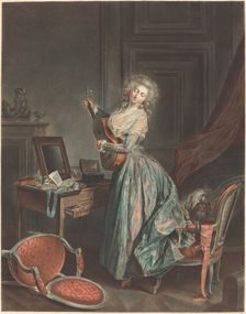 A Woman Playing the Guitar, 1788/1789. Creator: Jean Francois Janinet