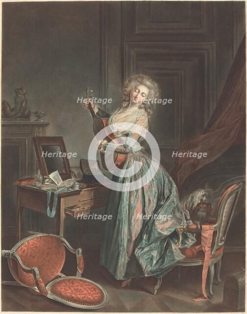 A Woman Playing the Guitar, 1788/1789. Creator: Jean Francois Janinet.