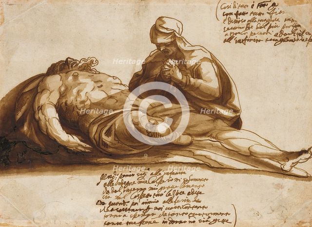 A Woman Praying over the Dead Body of Christ, 17th century. Creator: Unknown.