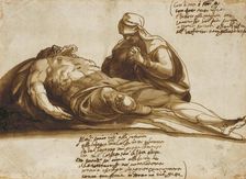 A Woman Praying over the Dead Body of Christ, 17th century. Creator: Unknown
