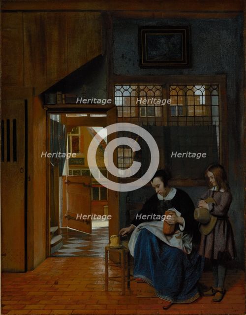 A Woman Preparing Bread and Butter for a Boy, about 1660-1663. Creator: Pieter de Hooch.