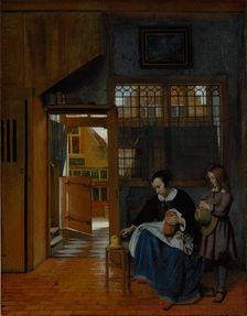 A Woman Preparing Bread and Butter for a Boy, about 1660-1663. Creator: Pieter de Hooch