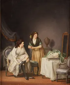 A woman pulling up her stocking, 1798