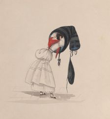 A woman putting on her saya, viewed from behind, from a group of drawings depicting..., ca. 1848. Creator: Attributed to Francisco (Pancho) Fierro