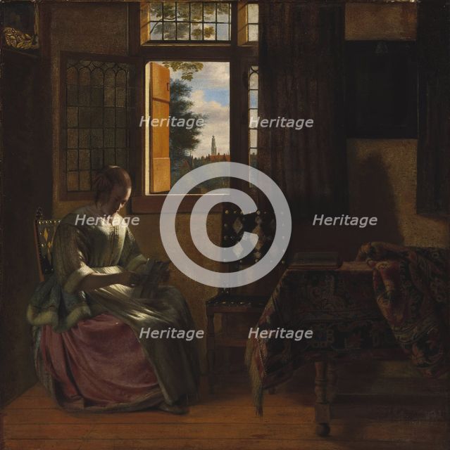 A Woman Reading a Letter by a Window, 1664. Creator: Hooch, Pieter, de (1629-1684).
