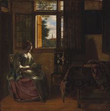 A Woman Reading a Letter by a Window, 1664. Creator: Hooch, Pieter, de (1629-1684)