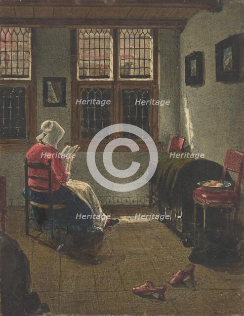 A Woman Reading, after Pieter Janssens Elinga, 1846-47. Creator: Francois Bonvin.