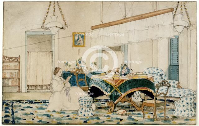 A woman reading under a punkah, 1863.  Creator: Unknown.