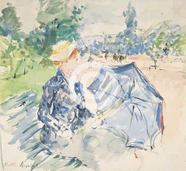 A Woman Seated at a Bench on the Avenue du Bois, 1885. Creator: Berthe Morisot.