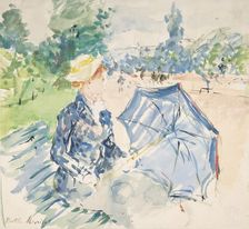 A Woman Seated at a Bench on the Avenue du Bois, 1885. Creator: Berthe Morisot