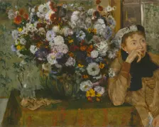A Woman Seated beside a Vase of Flowers (Madame Paul Valpinçon?), 1865. Creator: Edgar Degas